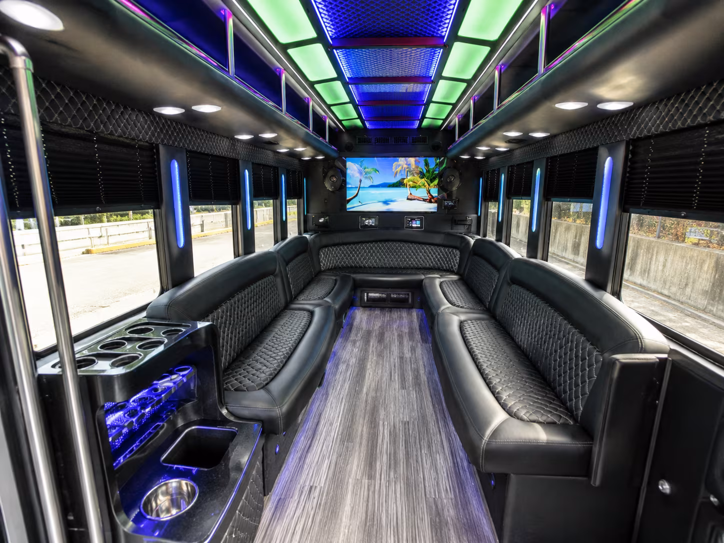 henderson 18 passenger party bus inside