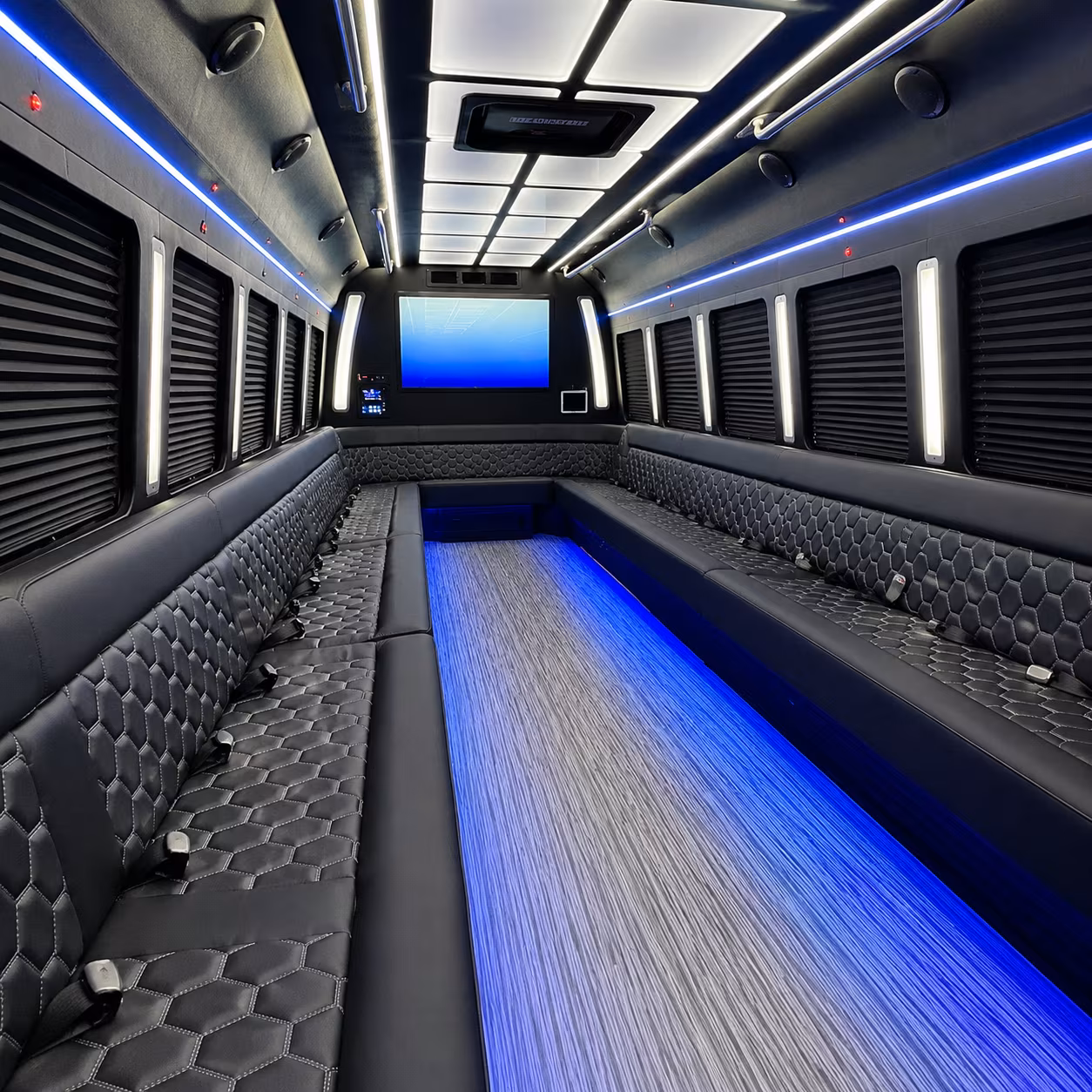 henderson 50 passenger party bus inside